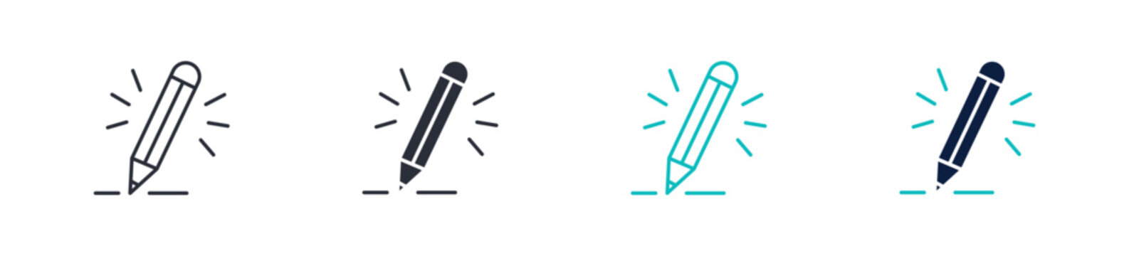 Edit pencil icon set, writing or content creation symbol, outline and solid style. Vector illustration.