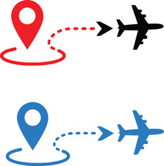 Flight routes illustrated with location markers and planes for travel directions Vector © LOKMAN