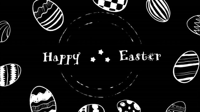 Animation of happy easter text over black background