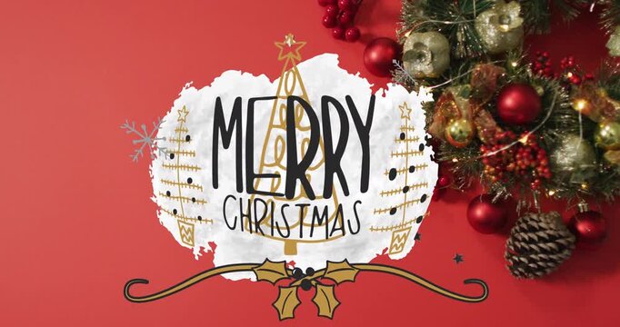 Animation of present tag with christmas greetings on christmas present