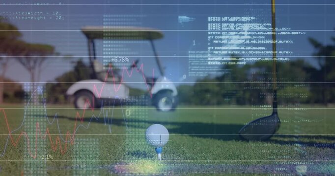 Animation of data processing over golf ball on golf course