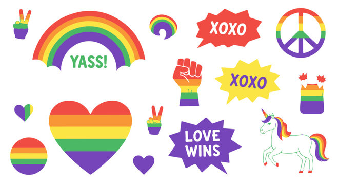Pride Rainbow Lgbt Symbols Set Showing Love Peace Equality Diversity and Celebration