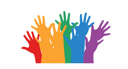 Fototapeta premium Diversity Colorful Raised Hands Rainbow Unity Community Teamwork Inclusion Black Background