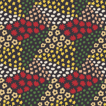 Seamless dark floral pattern. Hand drawn bold flowers in folk style. Colorful repeat design for textile and home decor. Vector illustration.