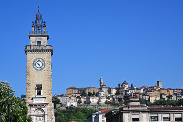 Fototapeta premium View of old part of Bergamo with tower