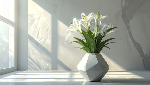 white flowers in a minimalist white vase