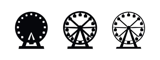 Obraz premium Amusement park Ferris wheel icon set for funfair attractions in solid, thick outline, and thin outline styles