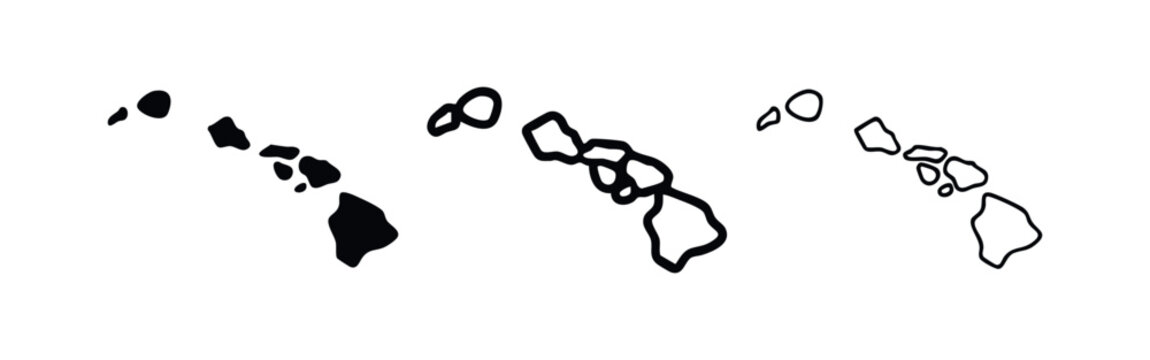 Hawaii Map Icon Set - US State Outline Symbols for Geography and Travel