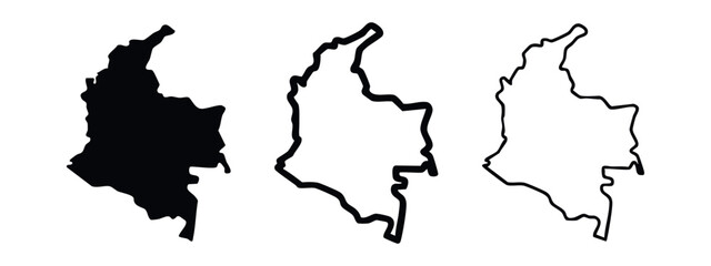 Fototapeta premium Colombia Country Map Vector Outline and Silhouette Icons