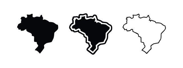 Brazil Geographic Map Icons with Solid, Outline, and Bold Line Styles for Global Representation