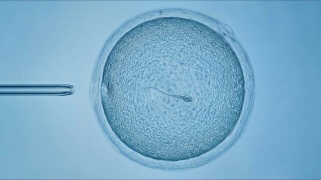 ICSI procedure in a medical laboratory, injecting a sperm into an egg cell under a microscope for ivf