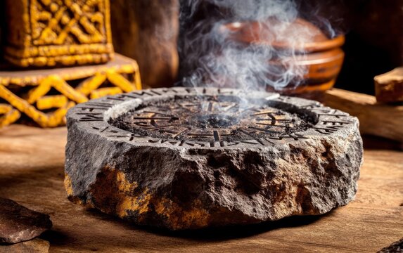 Magical Rune Stone Bowl Emitting Mystical Reaction