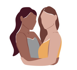 Abstract silhouettes of women hugging, friends supporting each other. Vector graphics. © Ирина Горбунова