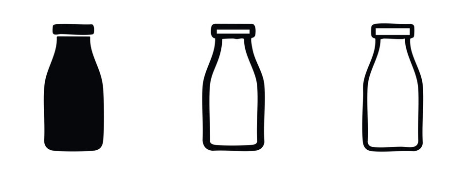 Simple Black Beverage Bottle Icon Set - Minimalist Drink Container Outline and Silhouette for Liquids and Packaging