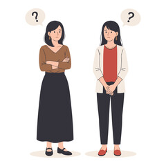 Obraz premium Two women with questioning expressions and puzzled thoughts