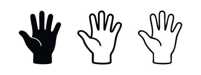 Obraz premium Raised Open Hand Icons Set for Stop, Help, or Presentation