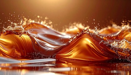 Luxury Gold Fluid Motion with Splash on Brown Background