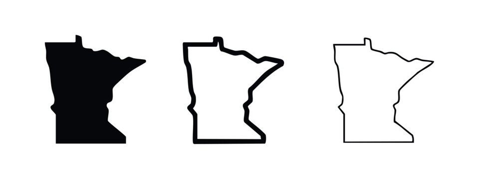 Minnesota State Map Outline and Solid Icon Set - Geographic Vector Illustration