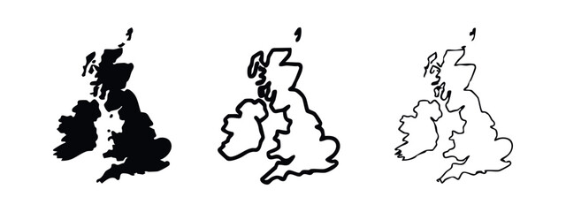Fototapeta premium UK map vector icons. United Kingdom geographical outline and solid shape for design projects.