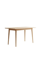 Fototapeta premium a minimalist modern dining table of light natural oak wood with tapered legs and a thin rectangular top, isolated against a transparent background, reflecting the scandinavian design aesthetic