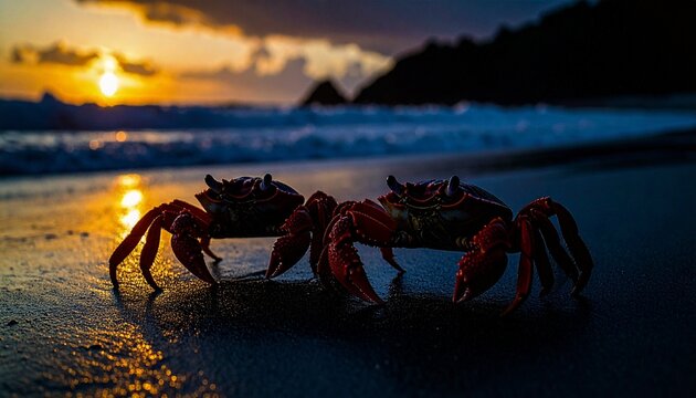 crabs on the beach in the afternoon