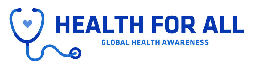 Obraz premium World Health Day Poster with Blue Monoline Stethoscope and Heart Icon for Global Health Awareness