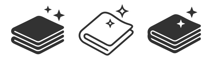 icon set of clean towels with sparkle hygiene and freshness symbols on transparent background © gerik_a