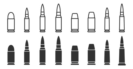 set of gun bullets vector icons different calibers and types on transparent background © gerik_a