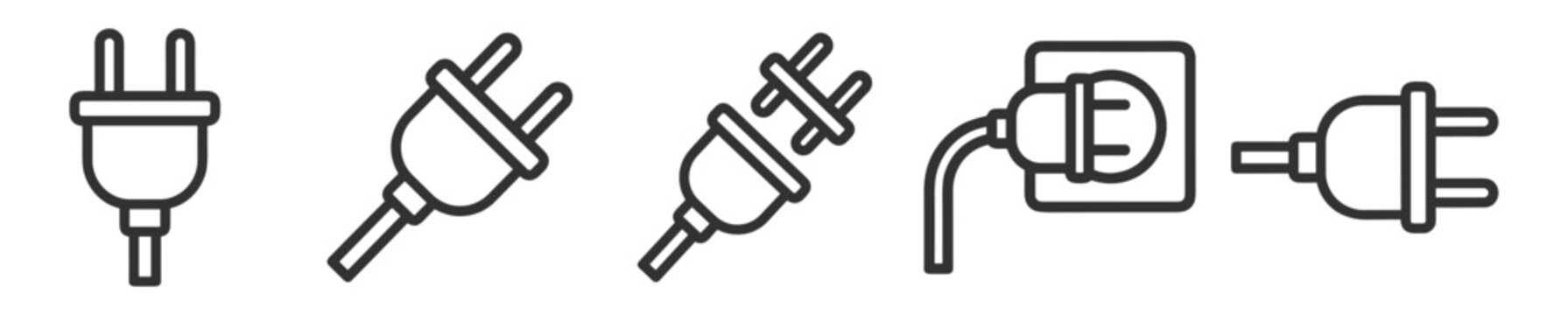 electric plug icon set outline style vector illustration on transparent background