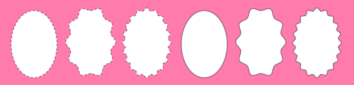 Dashed line square and round borders, dotted rectangles, circles