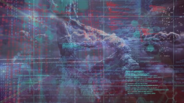 Animation of data processing over dna and clouds