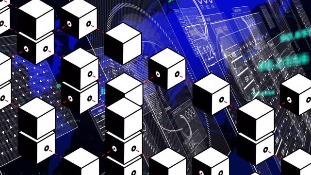 Animation of world map and cubes over data processing