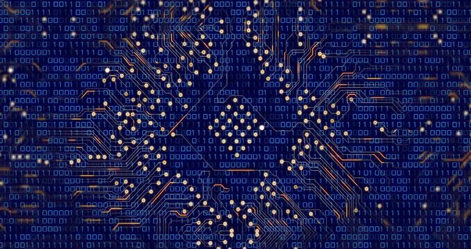 Animation of computer circuit board over data processing