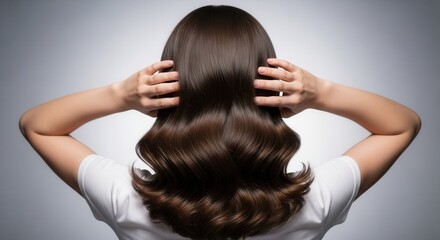 Fototapeta premium Healthy Dark Brown Wavy Hair With Hands