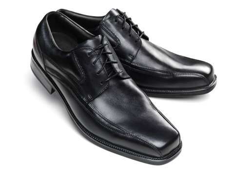 Men's black leather Dress Shoes isolated on white studio background
