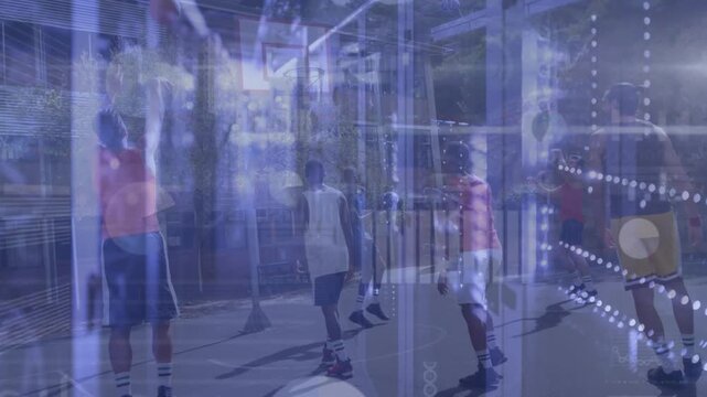 Animation of statistics and data processing over basketball players