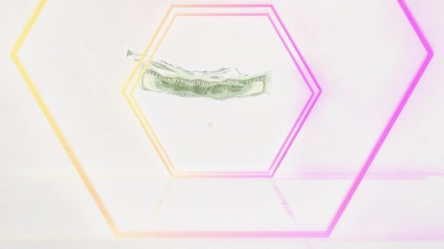 Animation of banknotes over shapes moving