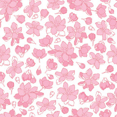 Fototapeta premium Sakura pink flower seamless pattern, japanese cherry blossom illustration