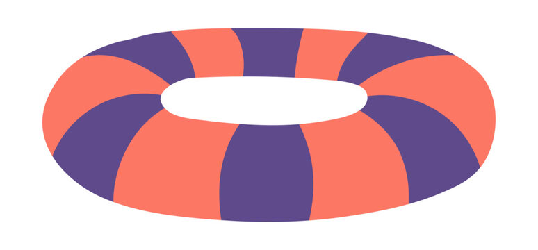 Swim tube raft, round striped pool float illustration isolated. Inflatable air ring, floatie, beach equipment, toy. Summer holidays, vacations, resort. Flat design, clip art element, hand drawn vector