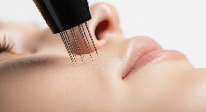 facial aesthetics concept Closeup of microneedling procedure on womans face for skin rejuvenation facial aesthetics concept