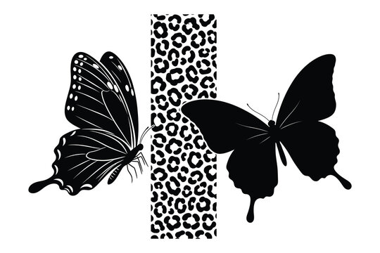 Black butterflies on a leopard print letter h