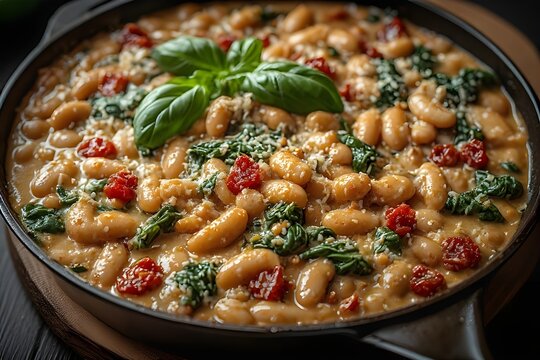 creamy marry me butter beans in a skillet