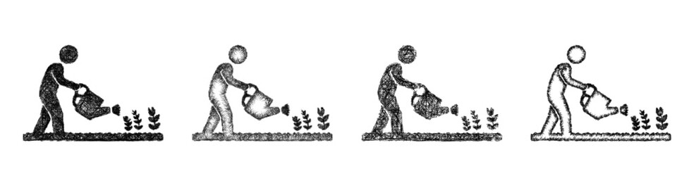 Fototapeta premium Sketch watering crops icon design set