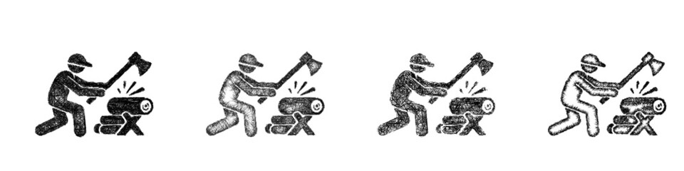 Fototapeta premium Sketch wood cutting icon design set