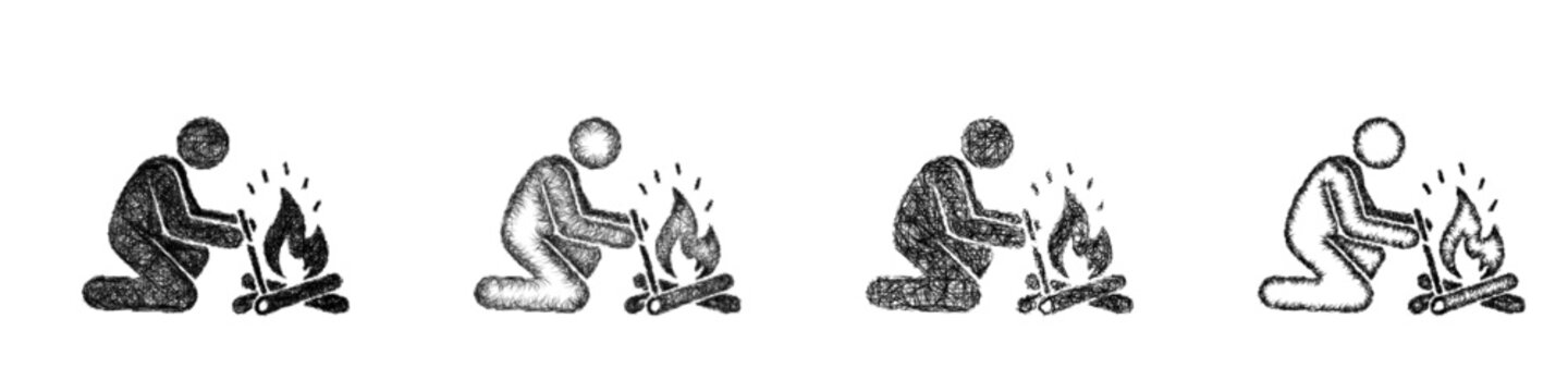 Sketch fire making icon design set