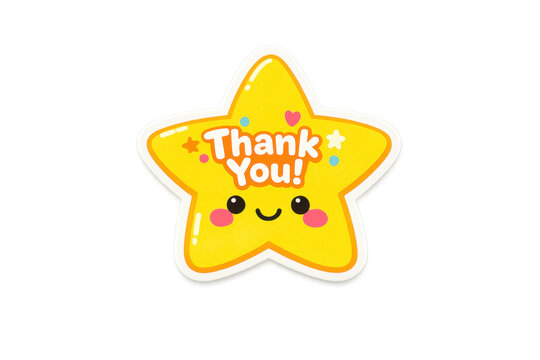 Cute thank you star sticker with happy face