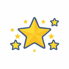 Obraz premium Illustration of golden stars with blue outline isolated on white background.
