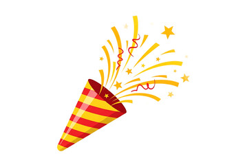 Obraz premium A colorful illustration of a party horn with vibrant fireworks and stars isolated on transparent background