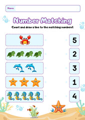 Obraz premium Educational Flashcards for Kids. Дошкольные математические рабочие листы: игра соединять числа для малышей