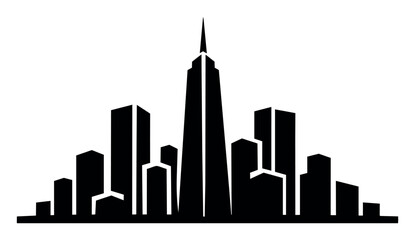 Obraz premium City skyline silhouette illustrating a vibrant urban center with tall buildings and a prominent skyscraper, ideal for business concepts